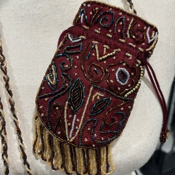 Vintage Y2K CJ Brand Beaded Drawstring Pouch Purse - Picture 1 of 7